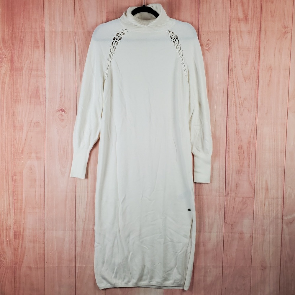 Ted Baker Sweater Dress Womens 0 White Viscose Knit‎ Raglan Sleeve Turtleneck